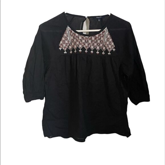 Madewell Embroidered Black Peasant Top Extra Small - Picture 1 of 5